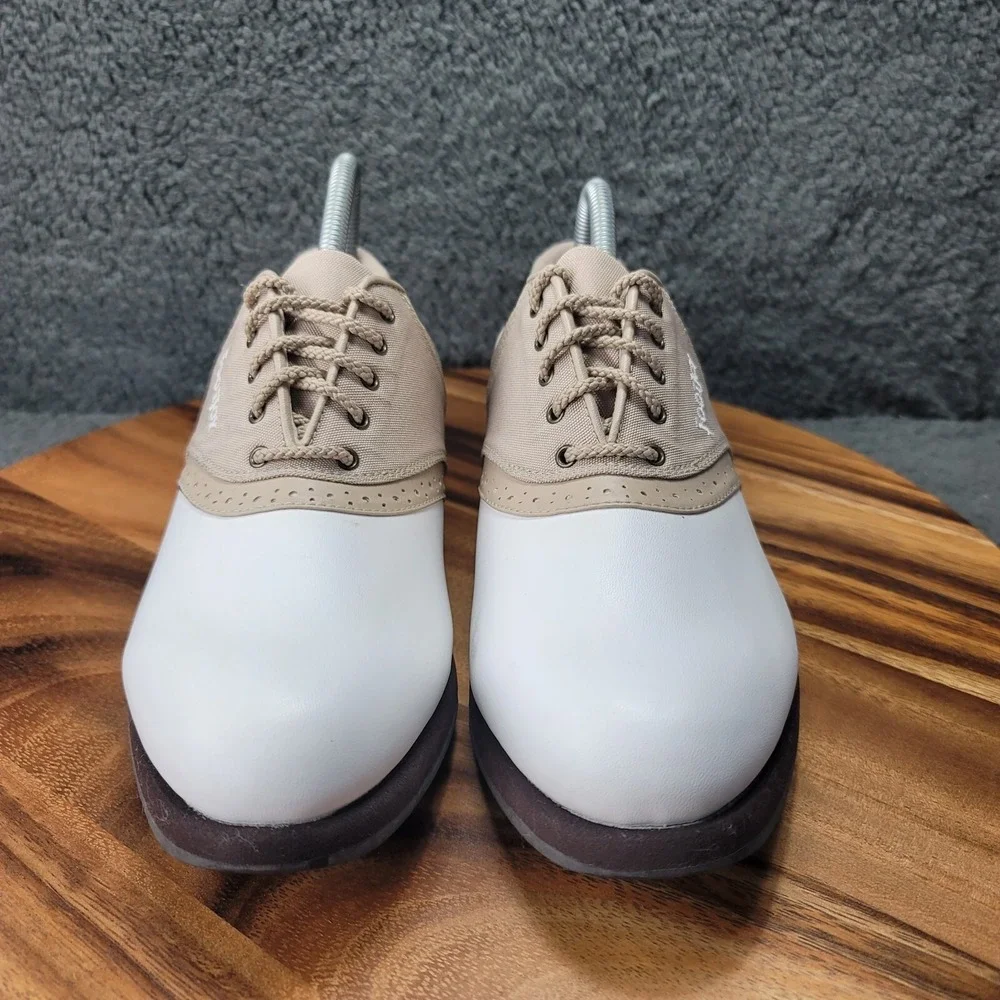 Footjoys Greenjoys‎ Shoes White Womens 9.5 M Saddle Oxford Spike Golf Lace 48746